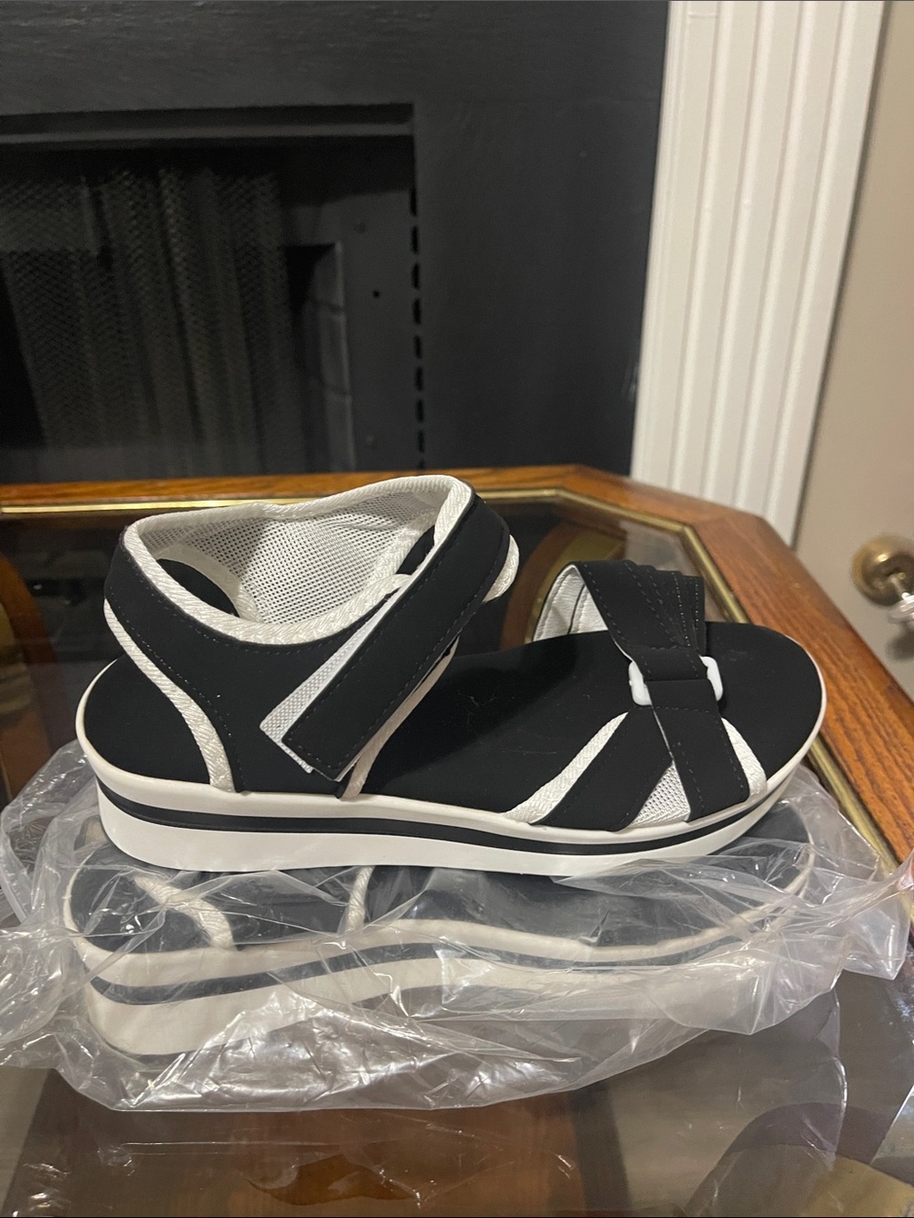 Black and White Platform Sport Sandals - Women